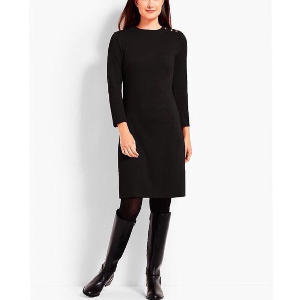 Talbots Crew Neck Classic Capsule Stretch Fitted Long Sleeve Black Dress Size 8
